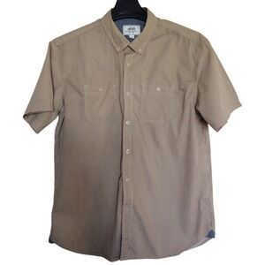 Ecko‎ Unlimited Button Down Shirt Men L Tan 100% Cotton Striped Utility Workwear